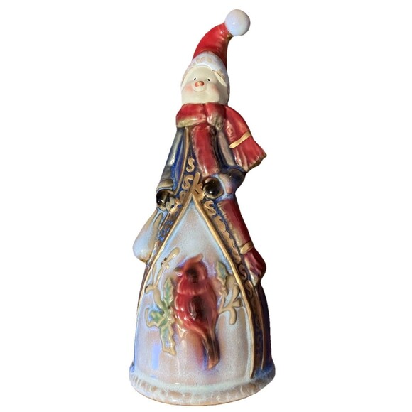 Vintage Old World Snowman Bell With A Cardinal Bird Glazed Shiny 8" Christmas - Picture 9 of 16